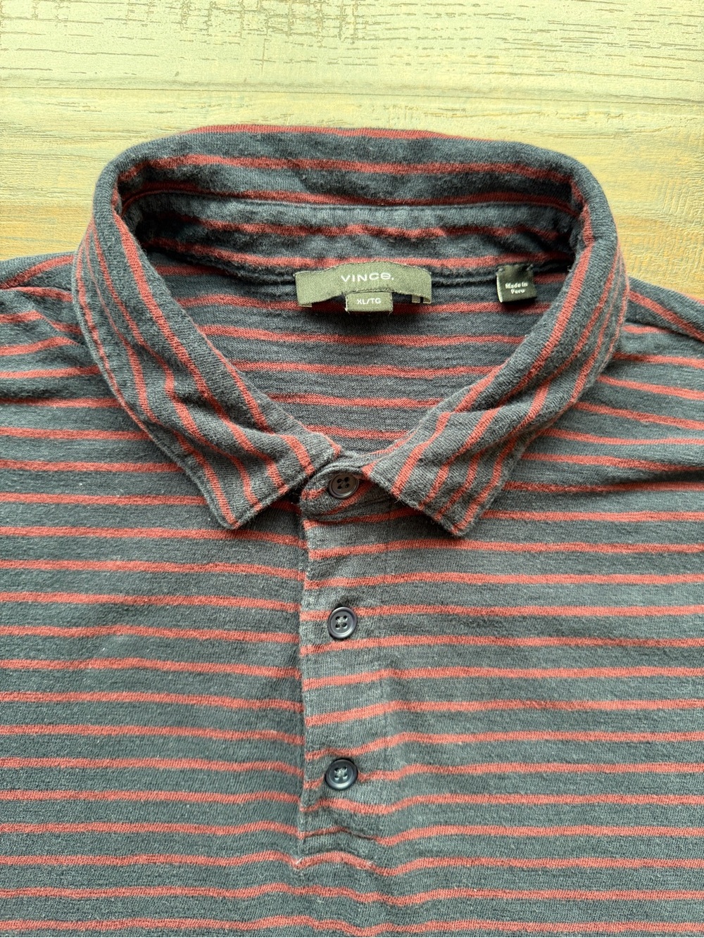 Vince Men's XL Striped Navy and Red - Premium Peruvian Soft Knit Cotton Polo